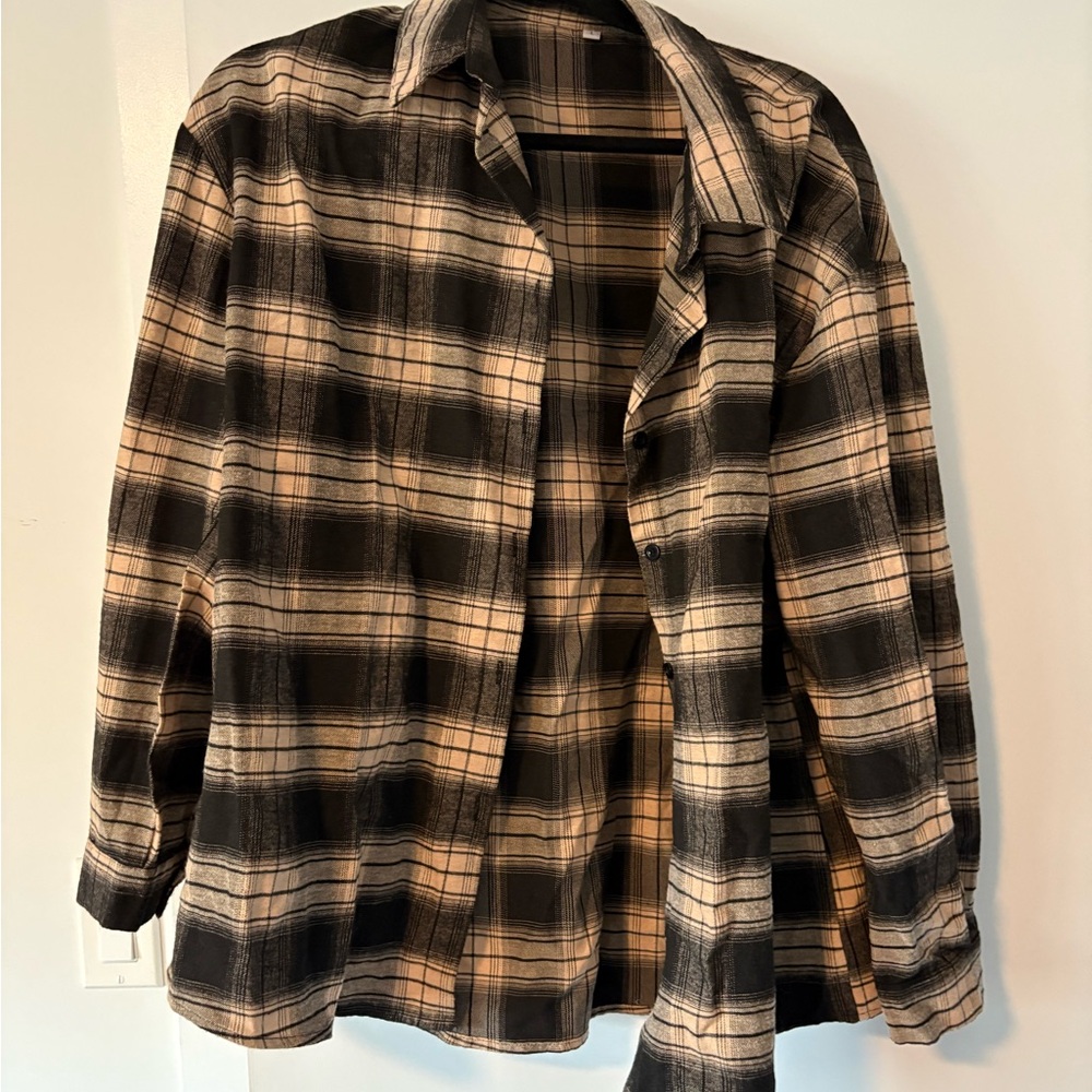 Classic Plaid Button-Down Shirt in Black and Tan